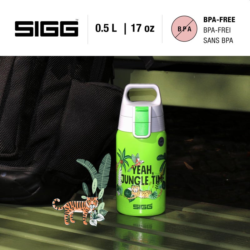 SIGG - Kids Water Bottle - Shield ONE Jungle - Leakproof - Lightweight - BPA Free - Stainless Steel - Green With Leopard - 17 Oz - Image 2